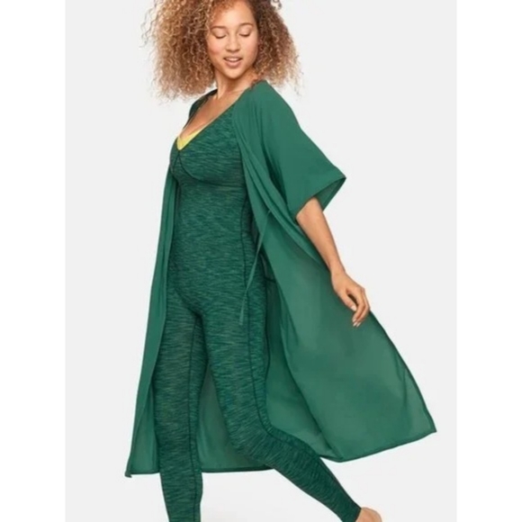 Outdoor Voices Jasper Green Tissueweave Wrap Dress - Picture 2 of 5